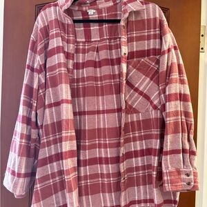 Aerie Pink and White Plaid Shirt